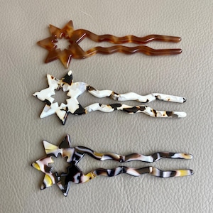 Star Resin U Hair Pin for Buns – Classic French Twist Hair Fork | Decorative Hair Stick for Women Updo | 4” U Shaped Hair Clip