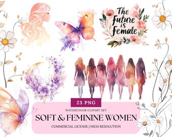 Soft Feminine Women Clipart Floral Abstract Women Empowerment Art Blush Pink Peach Lavender Gold Aesthetic Transparent PNG Instant Download