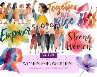 International Women’s Day Empowerment Watercolor Clipart Set | Feminist Diverse Women PNG