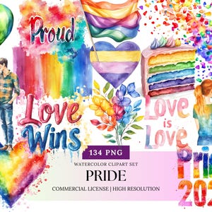 Ultimate Pride Clipart Bundle LGBTQ+ Rainbow Watercolor PNG Stickers Pride Month Quotes Digital Download Set