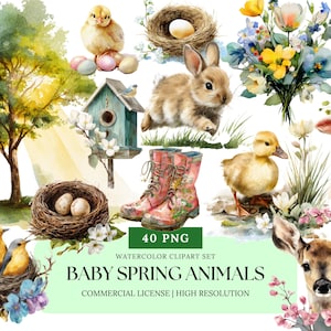 Baby Animals Spring Edition Watercolor Clipart Set | Cute Pastel Nursery PNG