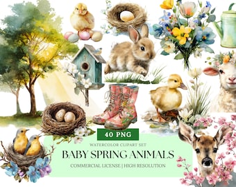 Baby Animals Spring Edition Watercolor Clipart Set | Cute Pastel Nursery PNG