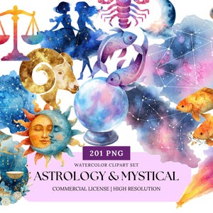 Astrology Clipart Set Zodiac Signs Celestial PNG Boho Astrology Symbols Mystical Stars Horoscope Clip Art Constellation PNG Bundle
