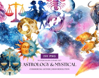 Astrology Clipart Set Zodiac Signs Celestial PNG Boho Astrology Symbols Mystical Stars Horoscope Clip Art Constellation PNG Bundle
