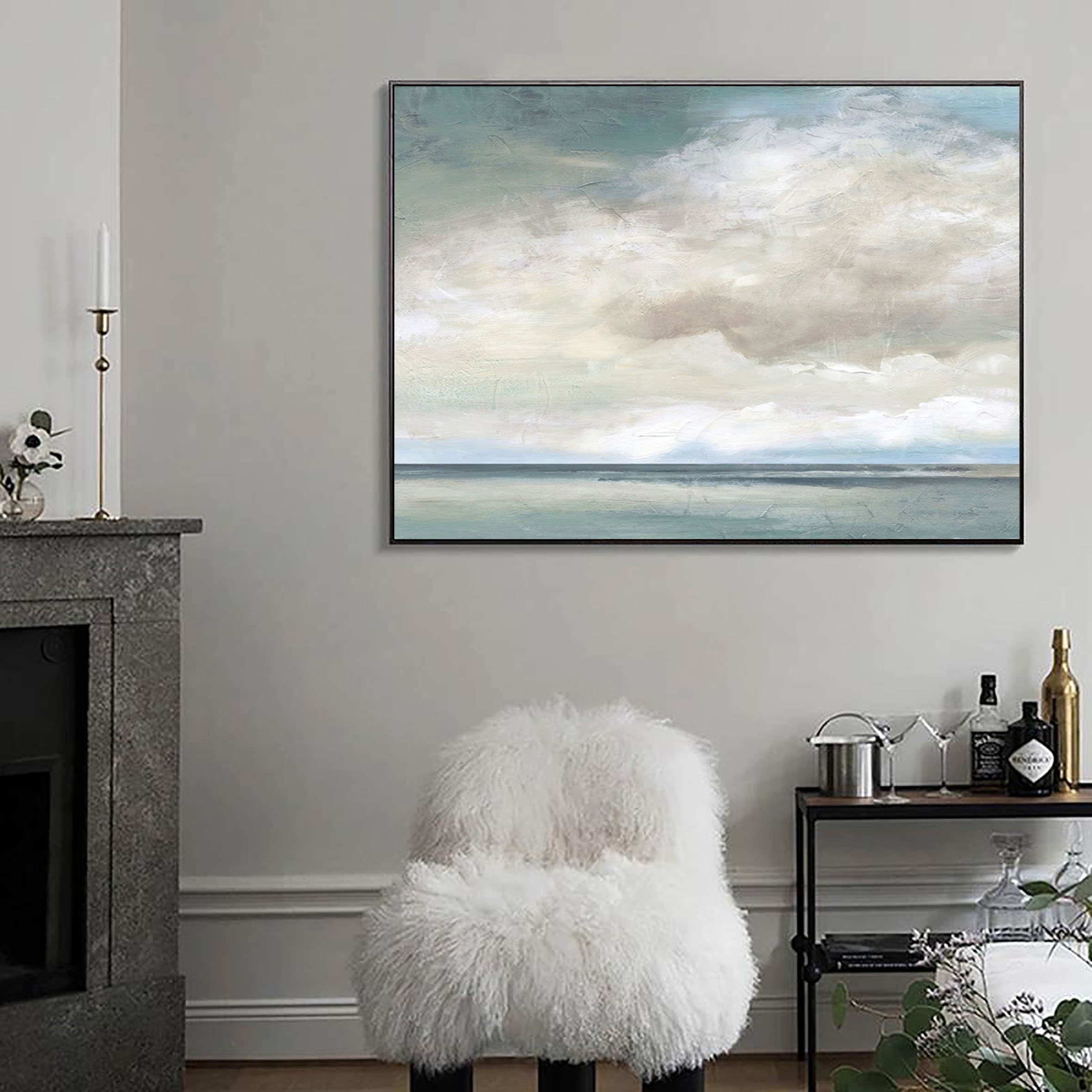 Abstract Ocean Sky Landscape Painting Large Texture Canvas Art Blue and ...