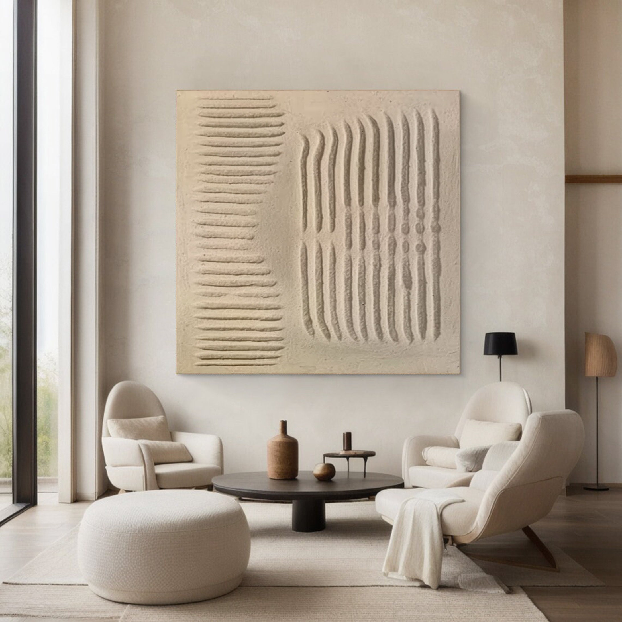 Beige Plaster Wall Art Beige 3D Texture Painting on Canvas Beige ...