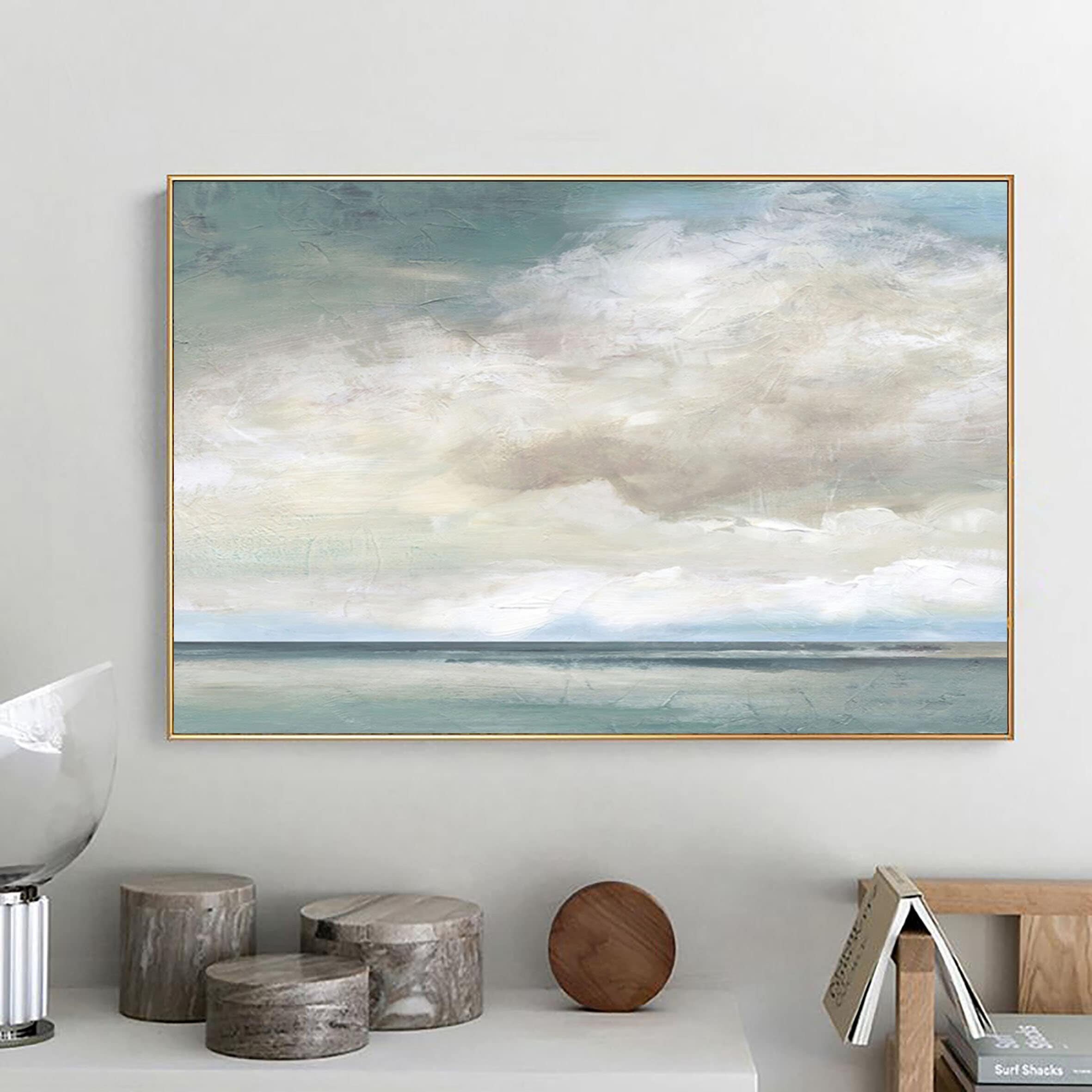 Abstract Ocean Sky Landscape Painting Large Texture Canvas Art Blue and ...