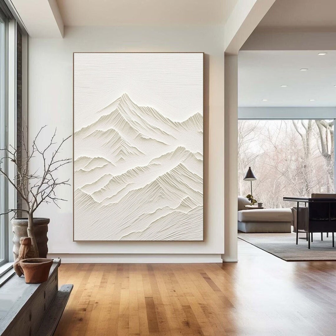 White Mountain Abstract Painting White 3D Texture Wall Art Large Wall ...