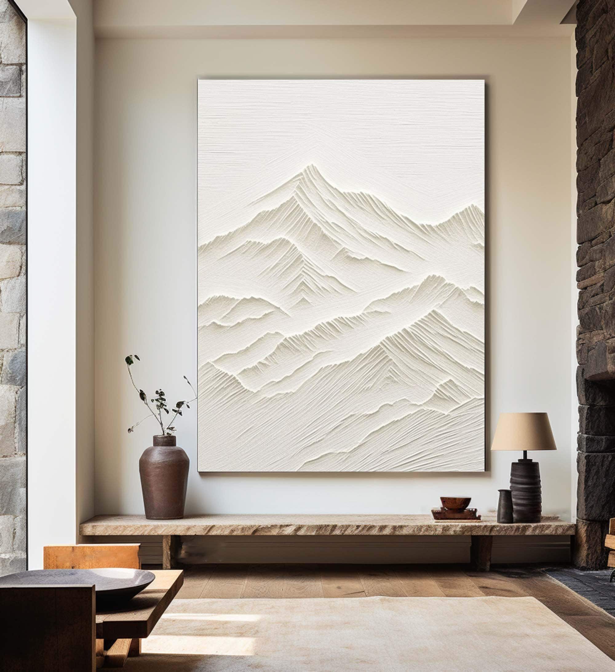 White Mountain Abstract Painting White 3D Texture Wall Art Large Wall ...