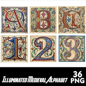 Letras iluminadas Alfabeto Medieval PNG Alfabeto Inglês Alfabeto Clipart Floral Alfabeto Iluminado e Números PNG