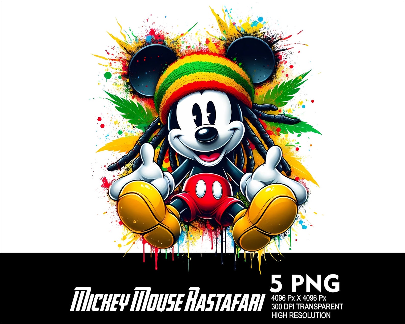 Smicky Rasta 5 PNG Rastafari Mouse Splash Transparent PNG File for Sublimation ...
