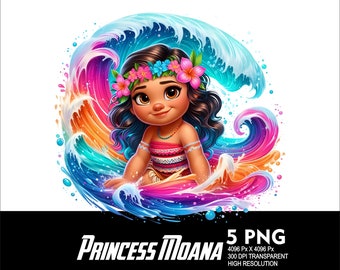 5 PNG Baby Princess Vaiana Splash Transparent PNG-fil för sublimering 300 Dpi högupplöst PNG DTG-design Prinsessa Baby Vaiana