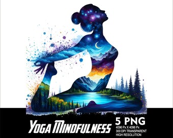 5 PNG Woman Yoga Meditation Art Mindfulness Design Splash Transparent Png file for Sublimation 300Dpi High Resolution Png Yoga Art V6