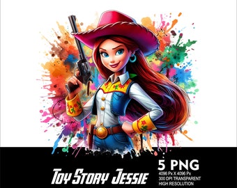 5 PNG Toy Story Cowgirl Jessie Splash and Watercolor Transparent PNG file for Sublimation 300Dpi High Resolution PNG Download Files Cowgirl