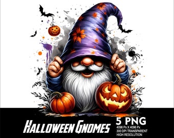 5 PNG Halloween Gnomes Watercolor Transparent PNG file for Sublimation 300Dpi High Resolution PNG Download Files Halloween Spooky Gnomes