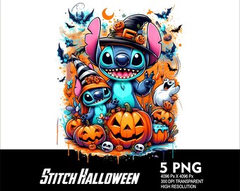 5 PNG Halloween Stitch Splash Przezroczysty plik PNG do sublimacji 300Dpi Wysoka rozdzielczość Pobierz pliki Halloween Spooky Stitch V2