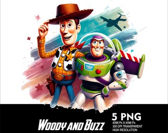 5 PNG Toy Story Woody and Buzz Splash and Watercolor Transparent PNG file for Sublimation 300Dpi High Resolution PNG Download Files