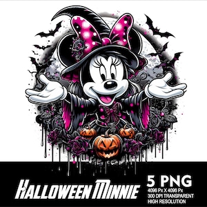 5 PNG Halloween Minnie Gothic Splash Archivo PNG transparente para sublimación 300Dpi Alta resolución PNG Gothic Halloween Girl Mouse Spooky