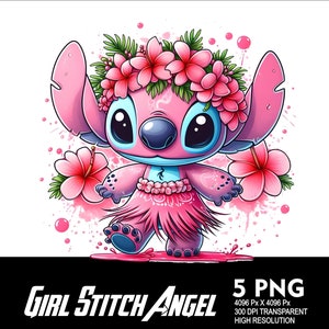 5 PNG Girl Stitch Angel Splash and Watercolor Transparent PNG file for Sublimation 300Dpi High Resolution PNG Girl Angel Stitch Design
