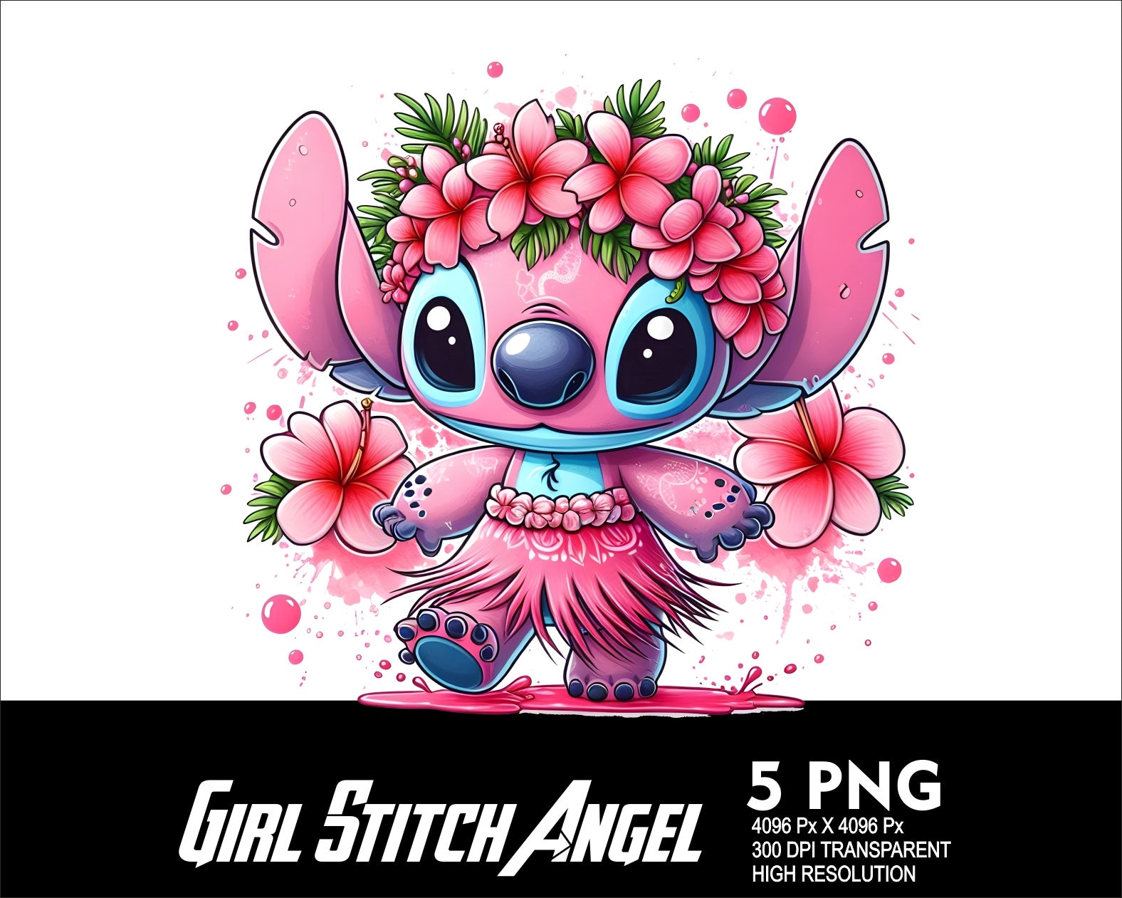 5 PNG Girl Stitch Angel Splash and Watercolor Transparent PNG File for ...