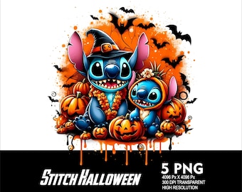 5 PNG Halloween Stitch Splash Przezroczysty plik PNG do sublimacji 300Dpi Wysoka rozdzielczość Pobierz pliki Halloween Spooky Stitch V3
