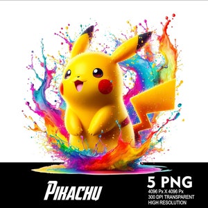 5 PNG Pikachu Splash and Watercolor Transparent Png file for Sublimation 300Dpi High Resolution Png DTG Design Png Pika Pikachu Design