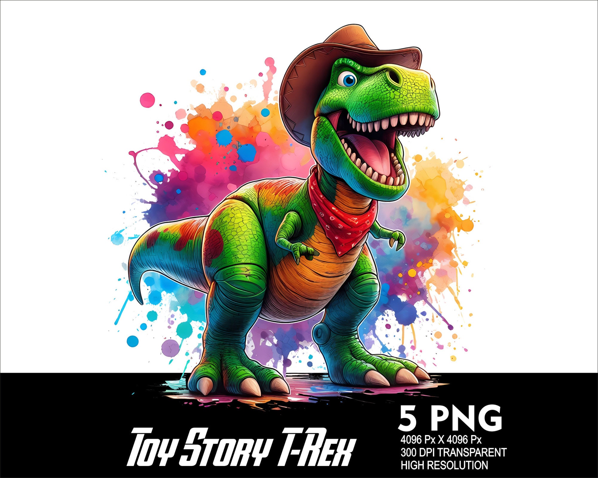 5 PNG Toy Story Trex Splash and Watercolor Transparent PNG