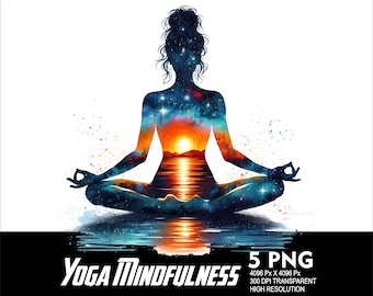 5 PNG Woman Yoga Meditation Art Mindfulness Design Splash Transparent Png file for Sublimation 300Dpi High Resolution Png Yoga Art V1