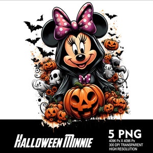 5 PNG Halloween Minnie  Splash Transparent PNG file for Sublimation 300Dpi High Resolution PNG Download Files Halloween Girl Mouse Spooky V2
