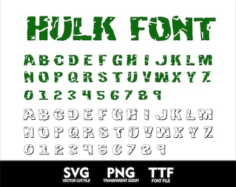 Cartoon HULK Font Alphabet Svg Hero Hulk Font Alphabet Svg Superhero Hulk Font and Clipart Svg Png TTF Font