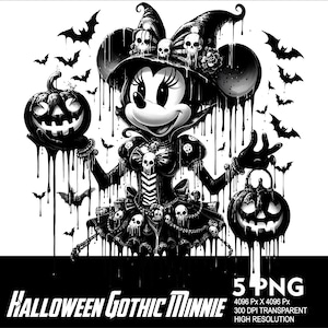 5 PNG Halloween Minnie Gothic Splash Transparent PNG file for Sublimation 300Dpi High Resolution PNG Gothic Halloween Girl Mouse Spooky