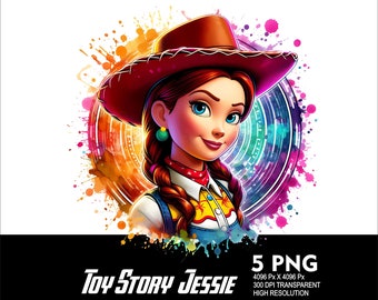 5 PNG Toy Story Cowgirl Jessie Splash and Watercolor Transparent PNG file for Sublimation 300Dpi High Resolution PNG Download Files