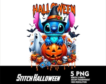 5 PNG Halloween Stitch Splash Przezroczysty plik PNG do sublimacji 300Dpi Wysoka rozdzielczość Pobierz pliki Halloween Spooky Stitch V4