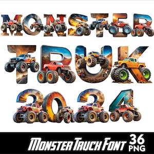 Monster Truck Alphabet Font PNG Monster Truck Letras e Números para Sublimação PNG Monster Truck Doodle Font Png Letras