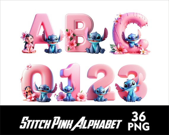Stitch Pink Alphabet Girl Stitch Font PNG Hawaii Font and