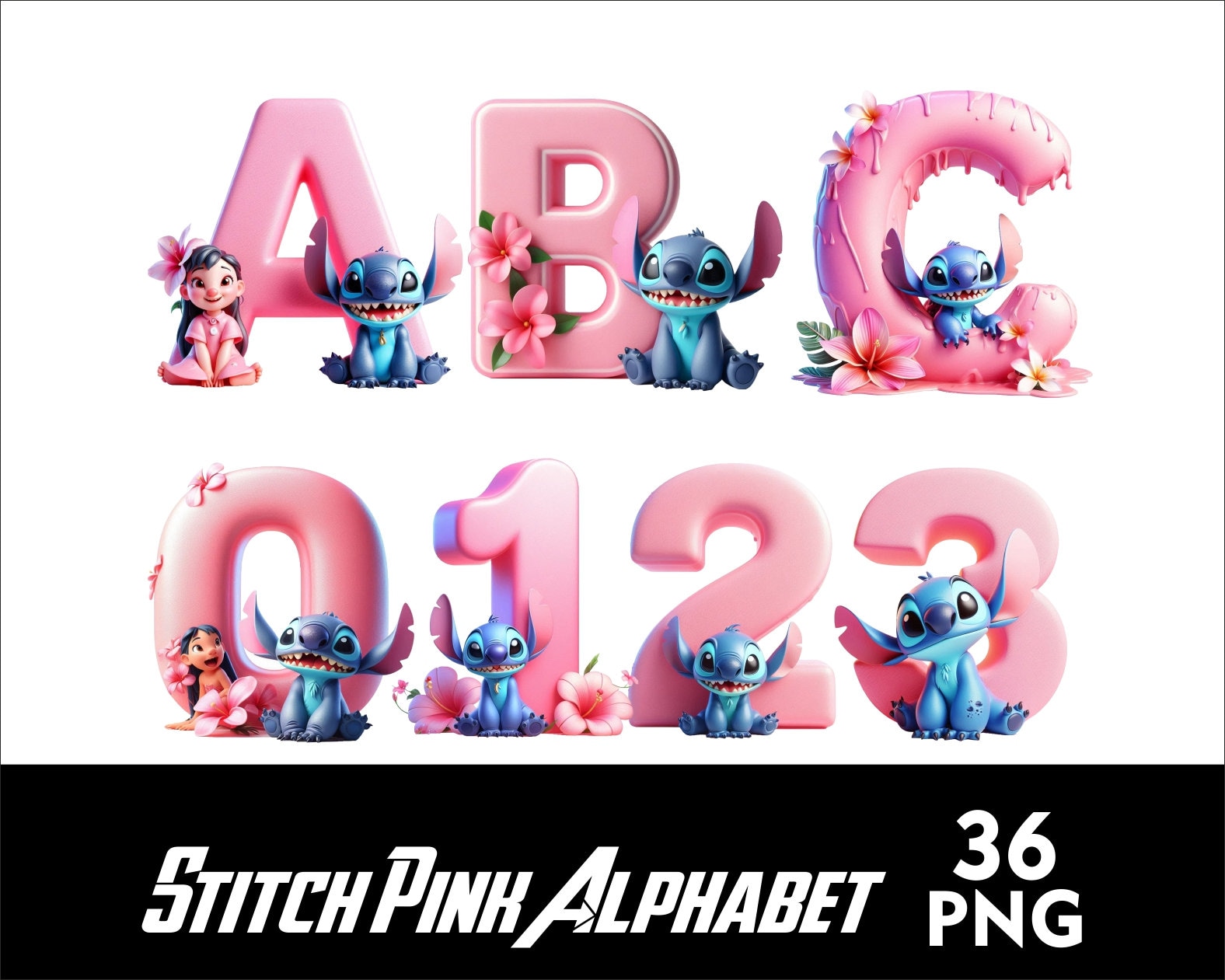 Stitch Pink Alphabet Girl Stitch Font PNG Hawaii Font and