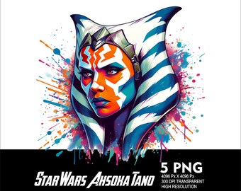 5 PNG StarWars Jedi A-Tano Splash and Watercolor Transparent Png file for Sublimation 300Dpi High Resolution Png DTG Design Png