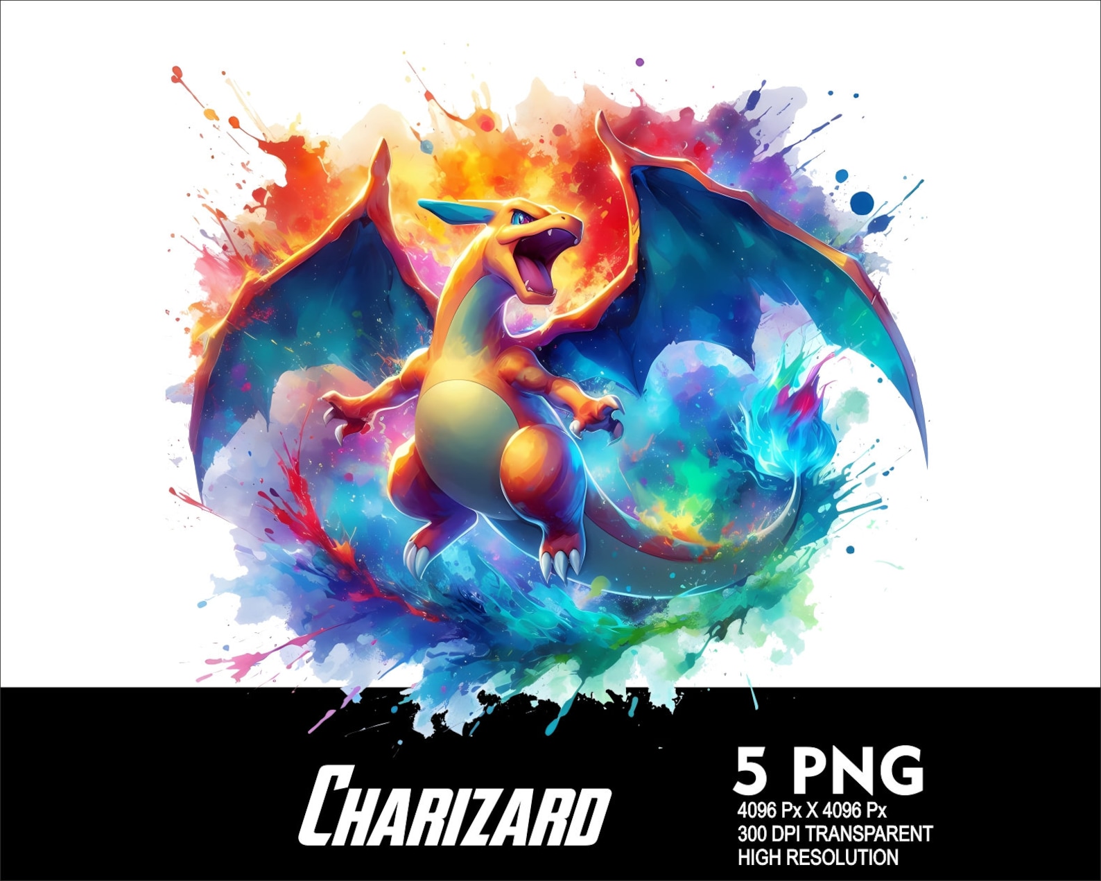 5 PNG Charizard Splash and Watercolor Transparent Png File for ...