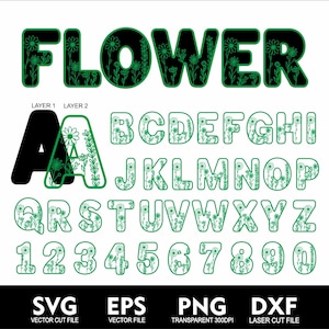 Letras de aniversário do alfabeto de flores silvestres 3D, alfabeto de flores em camadas, fonte Svg para corte a laser e corte Cricut Svg Png Eps Ai Dxf