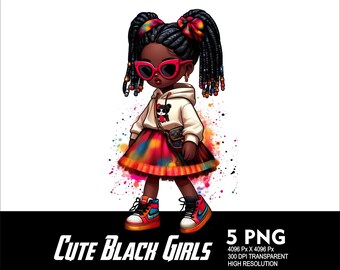 5 PNG Cute Black Girl Splash Transparent PNG file for Sublimation 300Dpi High Resolution PNG Cute Afro Girl Clipart Png Chibi Girl