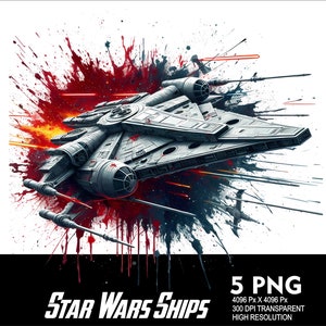 5 PNG StarWars Ships Splash y acuarela Archivo png transparente para sublimación 300Dpi Alta resolución Png DTG Diseño Png