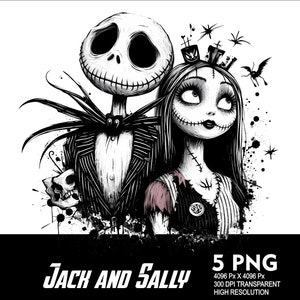5 PNG-Jack und Sally Halloween Splash Transparente PNG-Datei für Sublimation 300Dpi hochauflösende PNG-Download-Dateien Halloween-Design