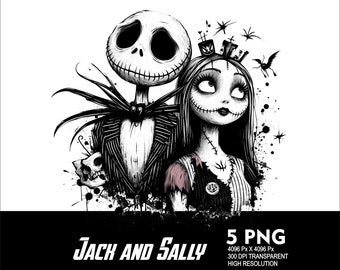5 PNG Jack y Sally Halloween Splash Archivo PNG transparente para sublimación 300 Dpi Alta resolución PNG Descargar archivos Diseño de Halloween