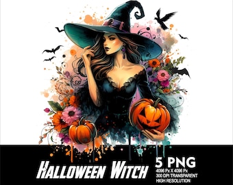 5 PNG Halloween Witch Splash Archivo PNG transparente para sublimación 300Dpi Alta resolución PNG Halloween Girl Witch Spooky