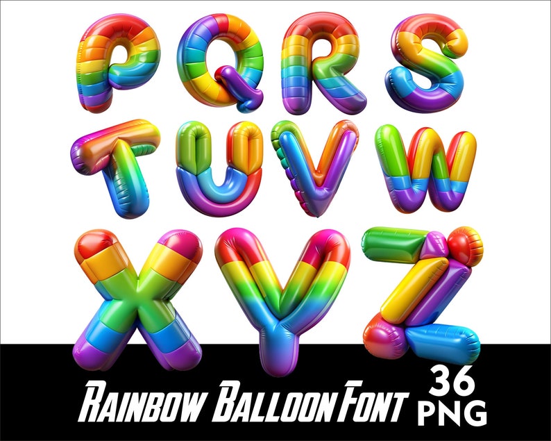 Rainbow Balloon Alphabet Party Font PNG Letters Rainbow Letters and ...