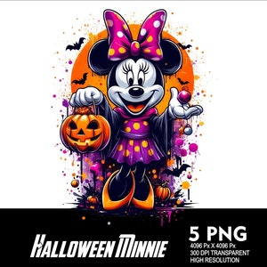 5 PNG Halloween Minnie  Splash Transparent PNG file for Sublimation 300Dpi High Resolution PNG Download Files Halloween Girl Mouse Spooky V1