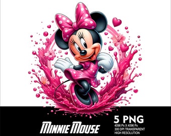 5 PNG Mouse Girl Splash and Watercolor Transparent PNG file for Sublimation 300Dpi High Resolution PNG Download Files Minnie Girl