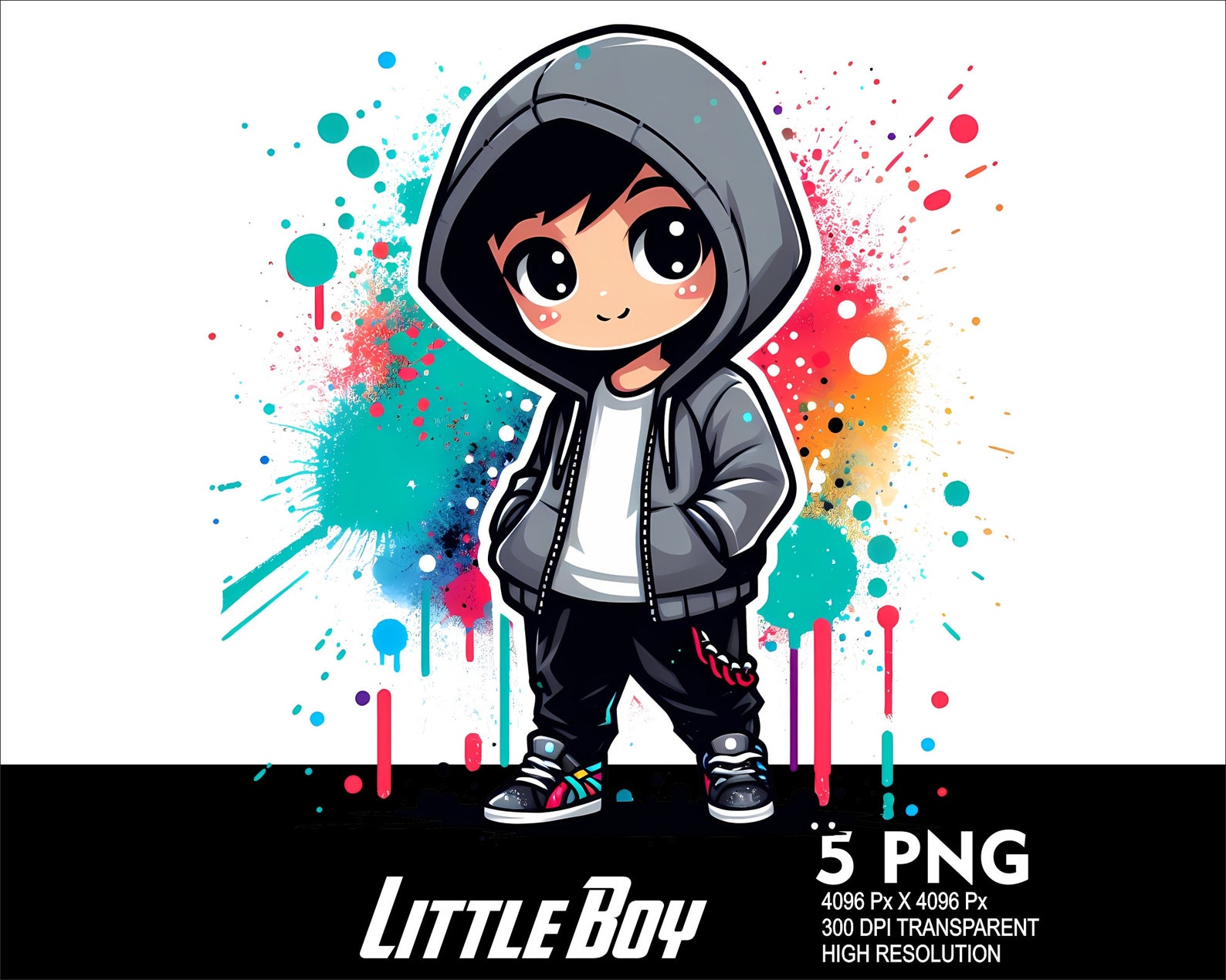 5 PNG Streetwear Little Boy Splash Design Transparent PNG File for ...