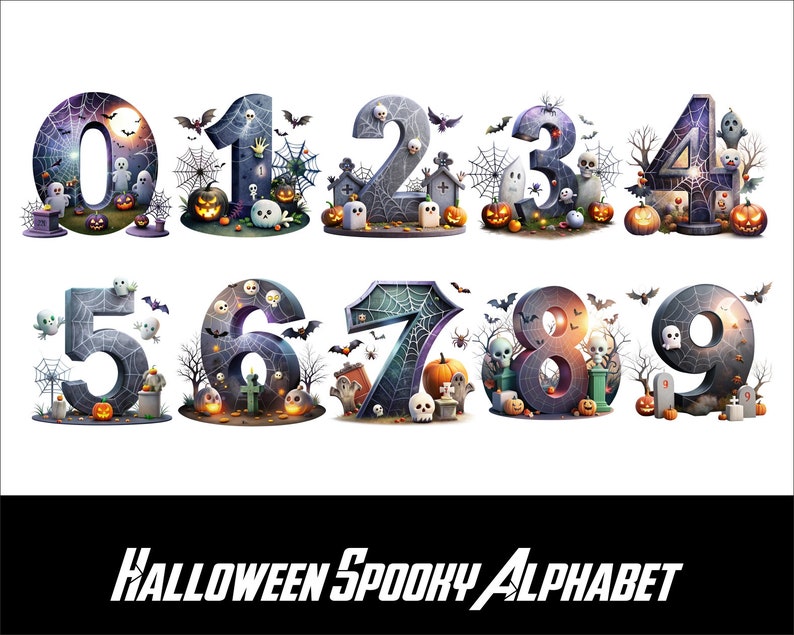Halloween Spooky Alphabet Font PNG Spooky Letters and Numbers for Sublimation PNG Witch Halloween Doodle Font Png Letters image 3