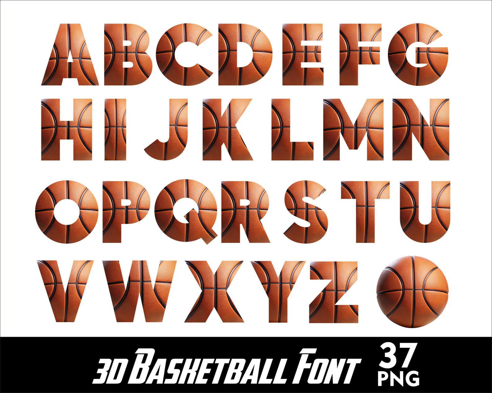 Basketball Texture Letters Sports Alphabet and Numbers Set PNG Sports ...